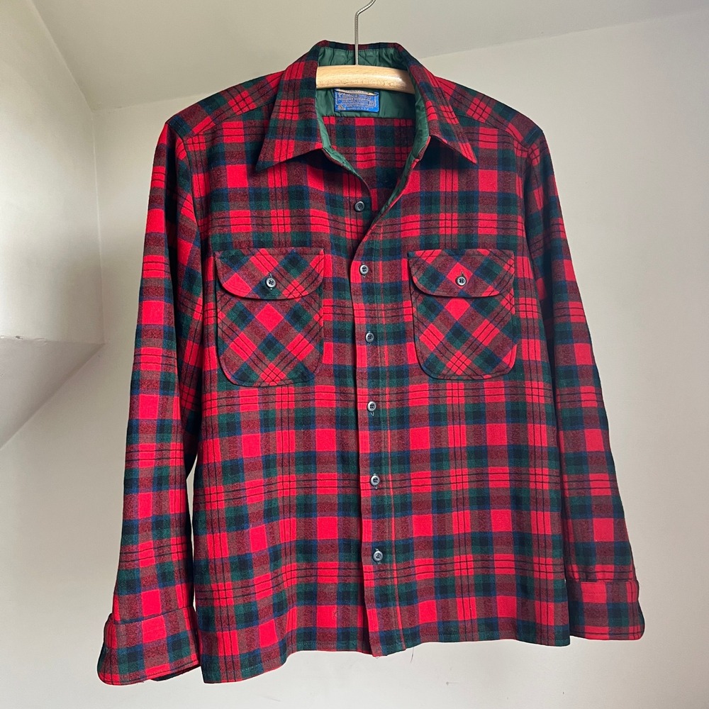 Vintage Pendleton Wool Flannel M Red Plaid Tartan Board Shirt USA Made Gorpcore